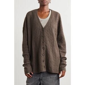Reformation Giusta Cashmere Dachshund Brown Cable Knit Cardigan M NEW Sweater